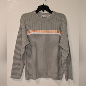 Extreme Gear Vintage Y2K Gray Ribbed Sweater with Orange Stripe